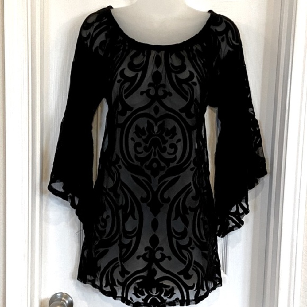 Sol RHR Black Sheer Baroque Velvet Pattern Bell